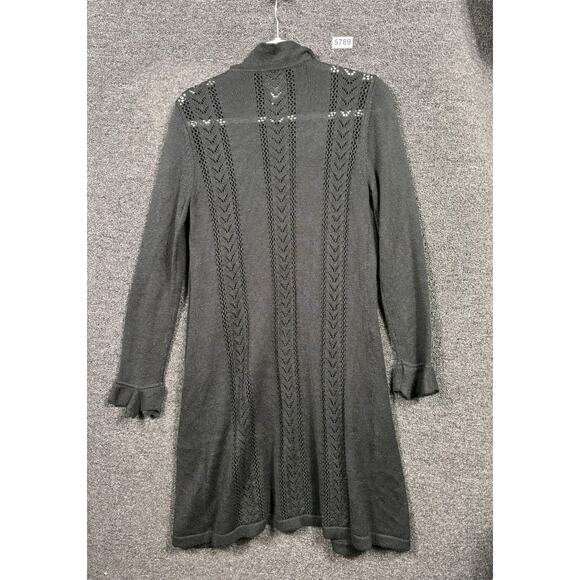 Chico’s Open Front Cardigan Ruffle Trim Sweater Duster Womens Size 1 US 8 Black - Picture 2 of 6